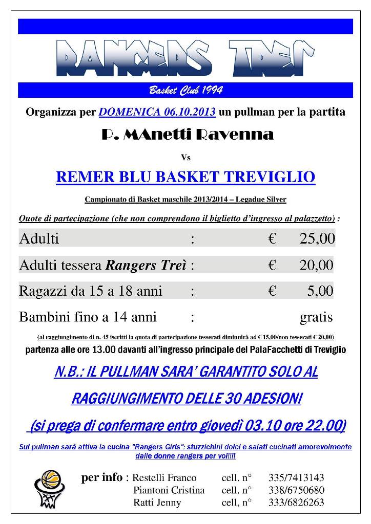 Remer, i Rangers organizzano la trasferta di Ravenna