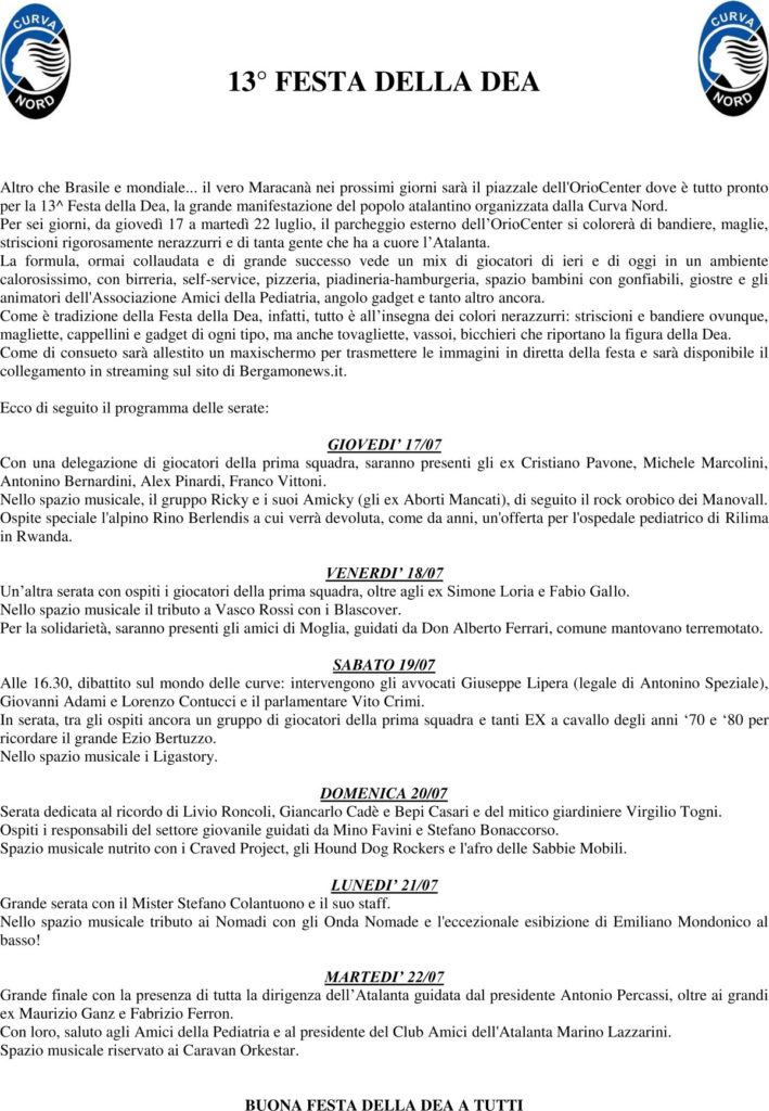 Giovedì scatta la Festa della Dea. Tutti gli eventi in programma