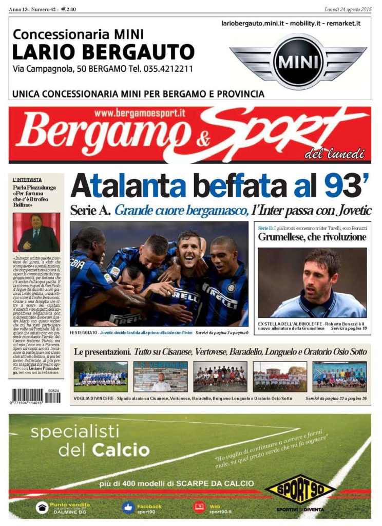 Bg & Sport in edicola: tutto su Inter-Atalanta e sulle gare di ciclismo