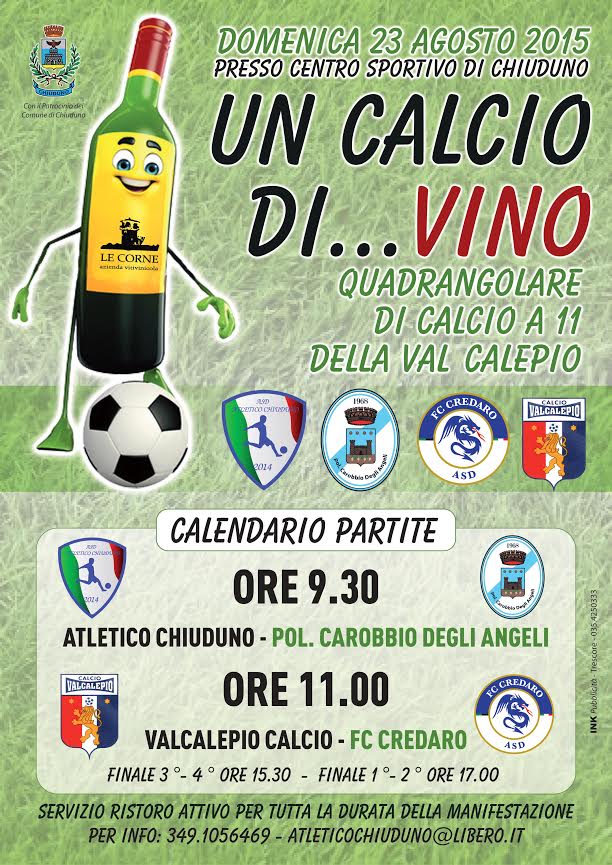 “Un calcio di…vino”, grande calcio domenica a Chiuduno con Atletico, Carobbio, Valcalepio e Credaro