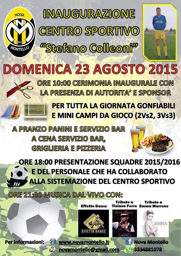 Montello, il 23 agosto l’inaugurazione del centro sportivo “Stefano Colleoni”