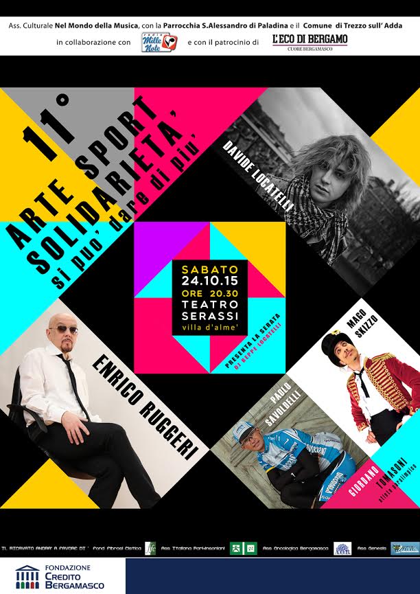 Arte, Sport e Solidarietà torna al Teatro Serassi di Villa d’Almè. Grande appuntamento sabato 24 ottobre