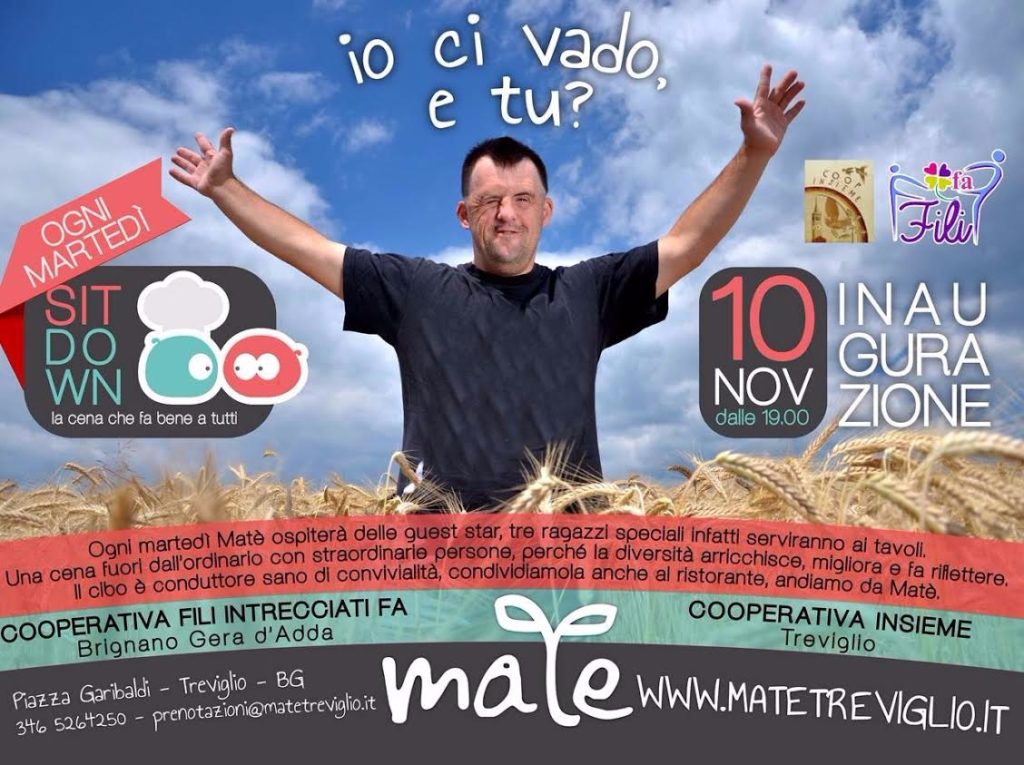 Treviglio, il ristorante Matè inaugura l’iniziativa Sit Down: ragazzi portatori di handicap serviranno ai tavoli