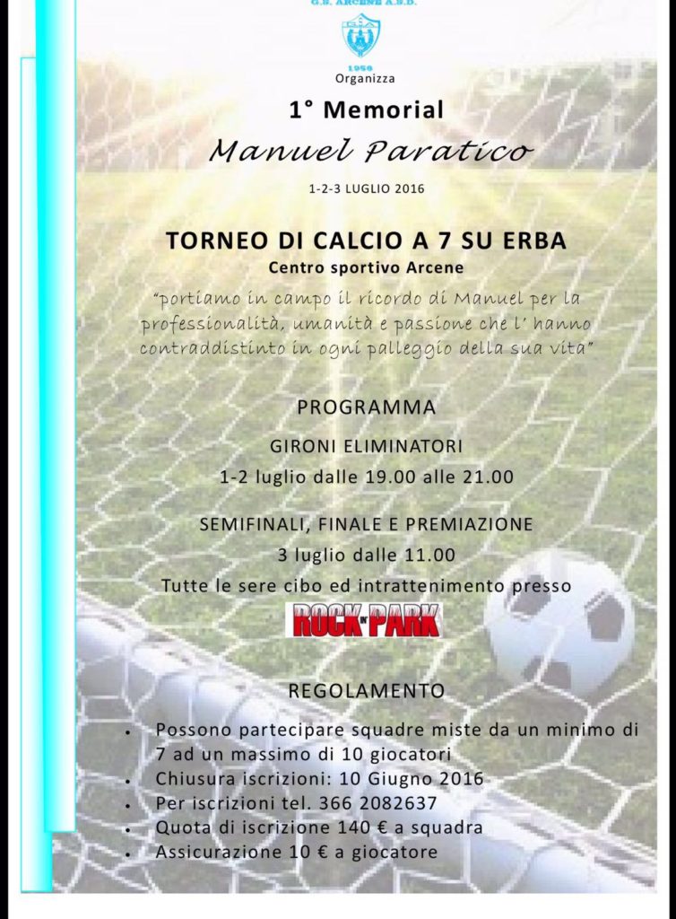 Il Gs Arcene organizza il Primo Memorial Manuel Paratico