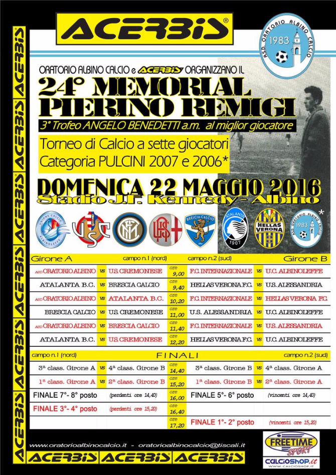 Oratorio Albino e Acerbis organizzano il 24° Memorial Remigi: tutti in campo domenica al Kennedy