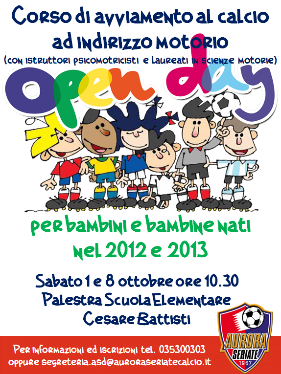 Aurora Seriate, l’1 e l’8 ottobre l’open day per bimbi e bimbe nati nel 2012 e nel 2013