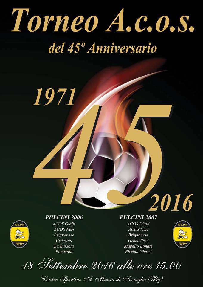 Acos, a Treviglio domenica il torneo del 45° anniversario