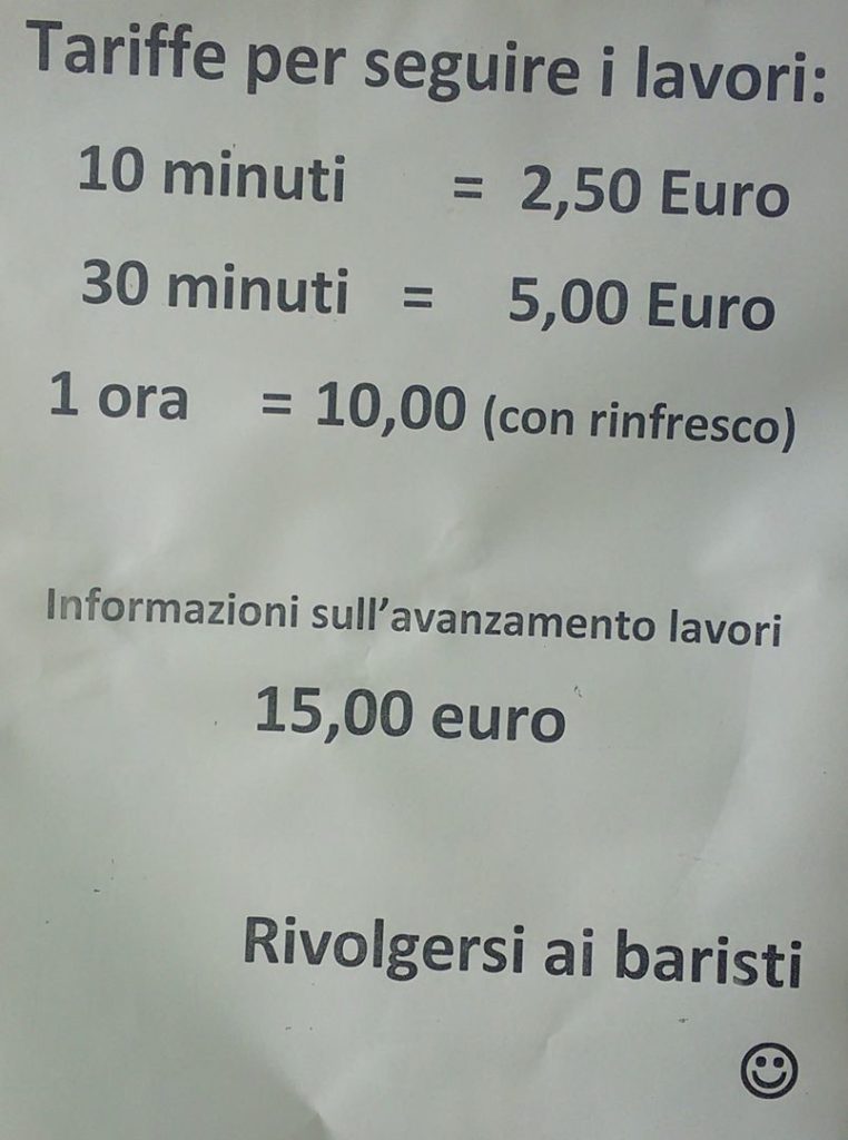 Bergamo, quartiere San Paolo, le tariffe per gli anziani che vogliono seguire i lavori. Un’ora al cantiere? Dieci euro con rinfresco