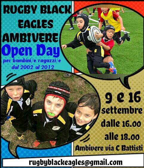 Rugby, a settembre doppio appuntamento con gli open day dei Black Eagles di Ambivere