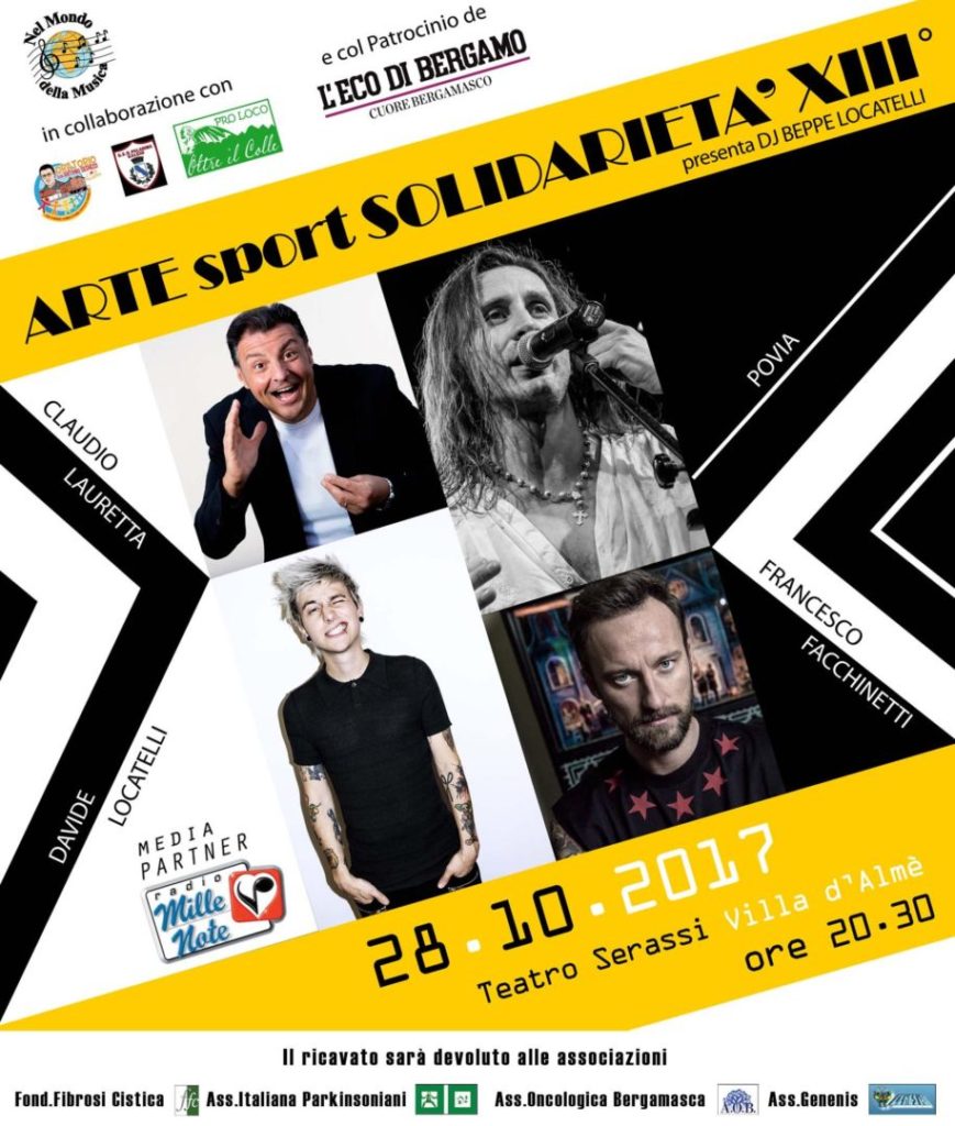 Il 28 ottobre al Teatro Serassi di Villa d’Almè la serata clou di “Arte, sport e solidarietà”