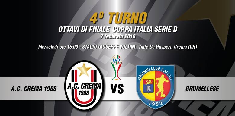 Grumellese in campo a Crema: in palio il pass per i quarti di Coppa Italia