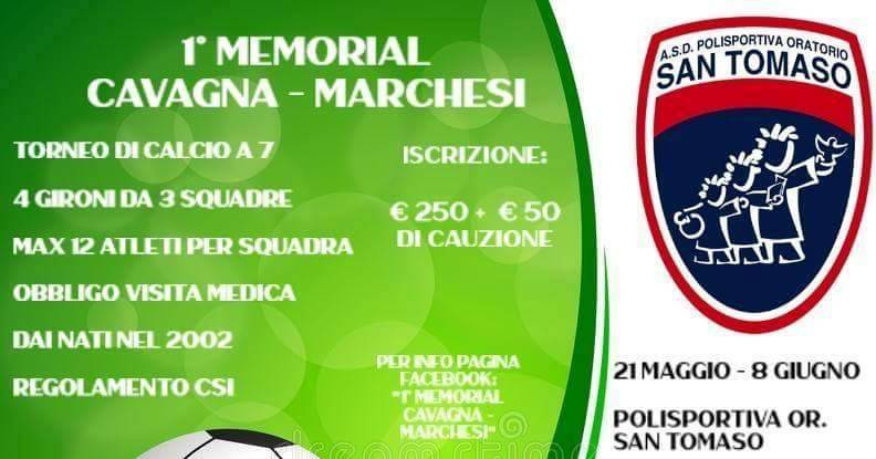 Il San Tomaso organizza il 1° Memorial Cavagna-Marchesi di calcio a 7. Tutte le info