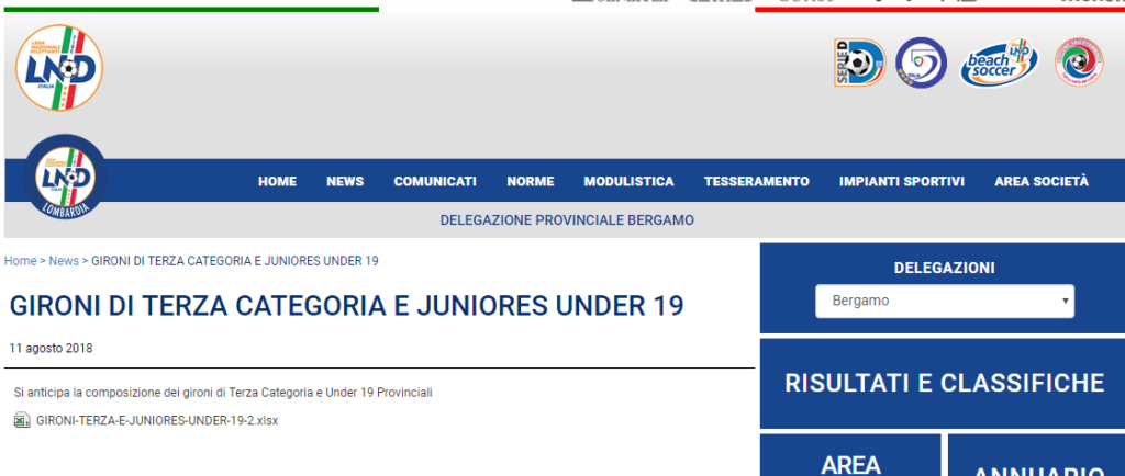 Terza categoria: Ecco i cinque gironi in cui sono suddivise le 64 squadre bergamasche