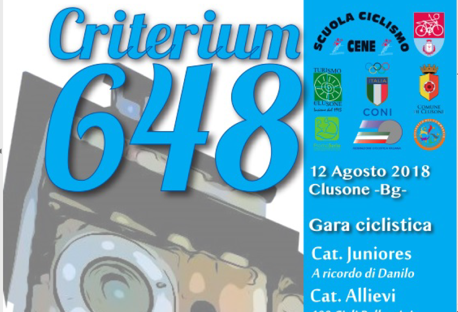 Criterium 648: domenica 12 agosto torna il ciclismo a Clusone. Organizza la Scuola Ciclismo Cene