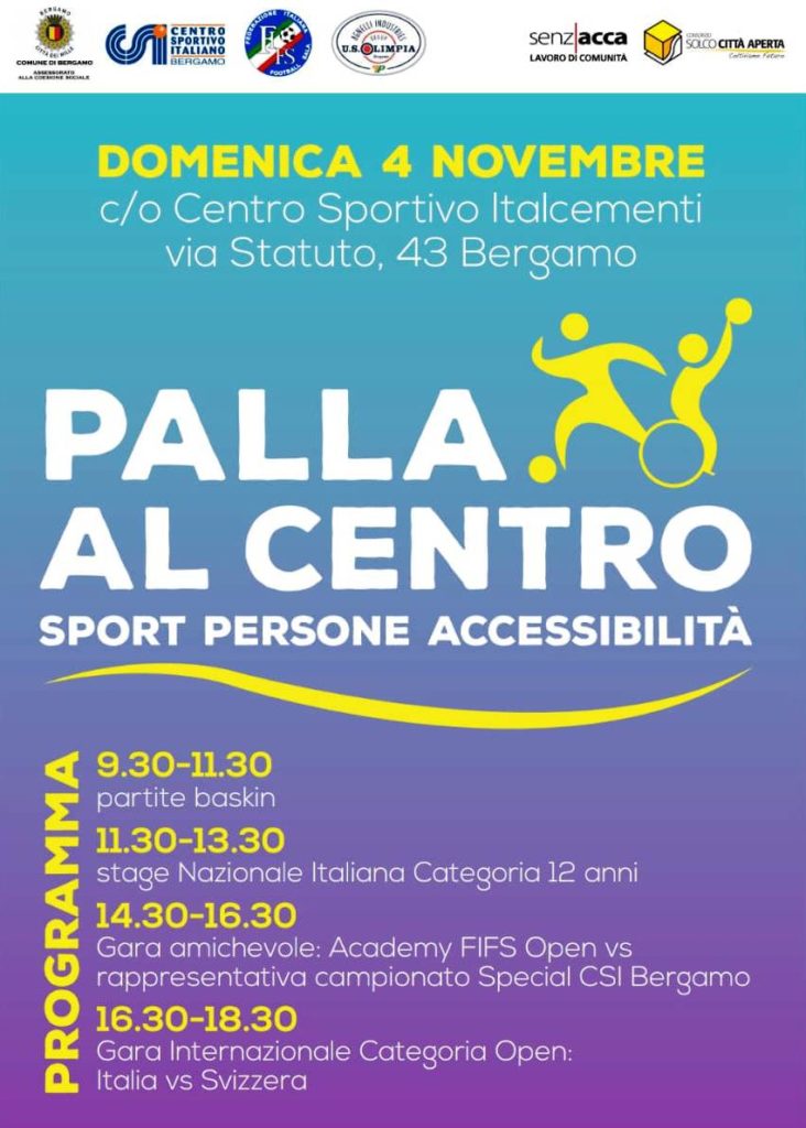 Calcio a 5 AMF: Domenica 4 Novembre a Bergamo Italia vs Svizzera Categoria Diversamente Abili