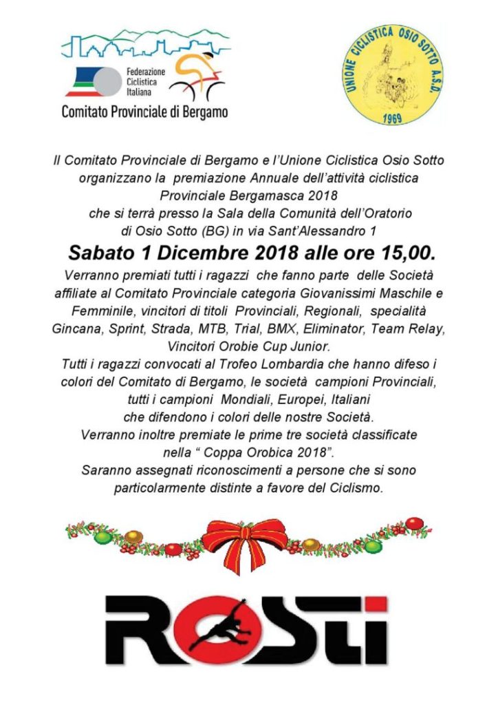 Ciclismo, appuntamento sabato prossimo ad Osio per le premiazioni di fine anno