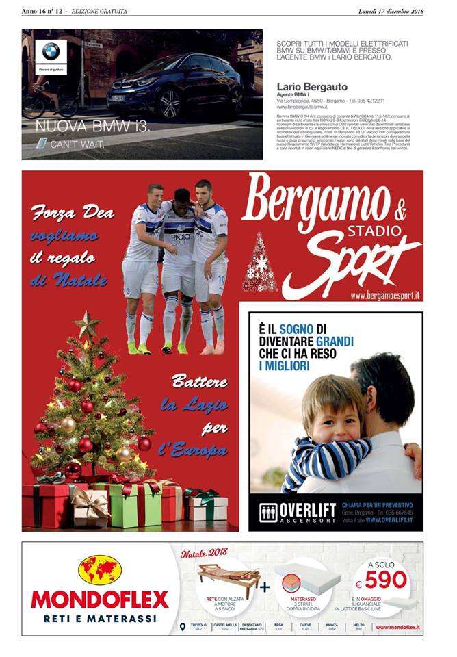 Forza Dea, vogliamo il regalo di Natale. Battere la Lazio per l’Europa. Leggi  qui il Bergamo&Sport Stadio