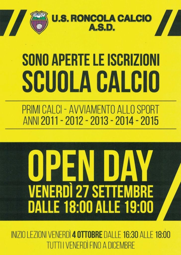 Open day venerdì 27 alla Roncola per le iscrizioni alla Scuola Calcio e Primi calci