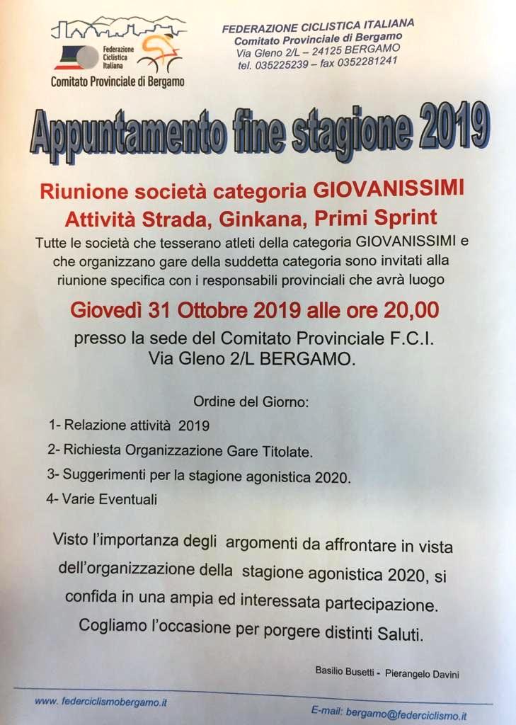 Ciclismo Giovanissimi: giovedì 31 ottobre la riunione delle società presso il Comitato Provinciale
