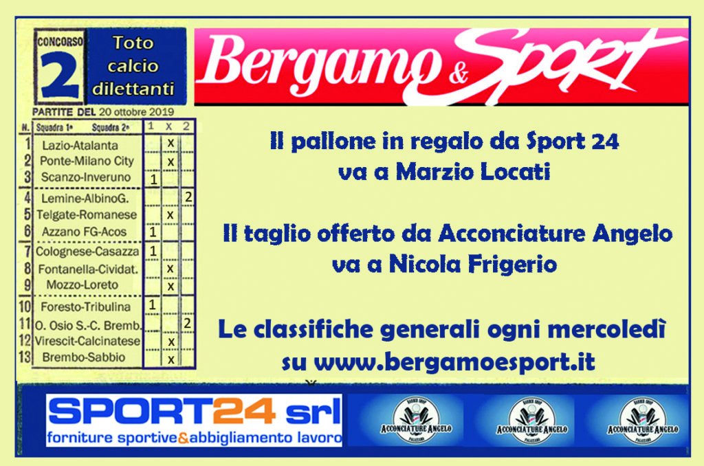 Totocalciodilettanti, le classifiche e i vincitori della schedina di domenica. Applausi a Marzio Locati e a Nicola Frigerio