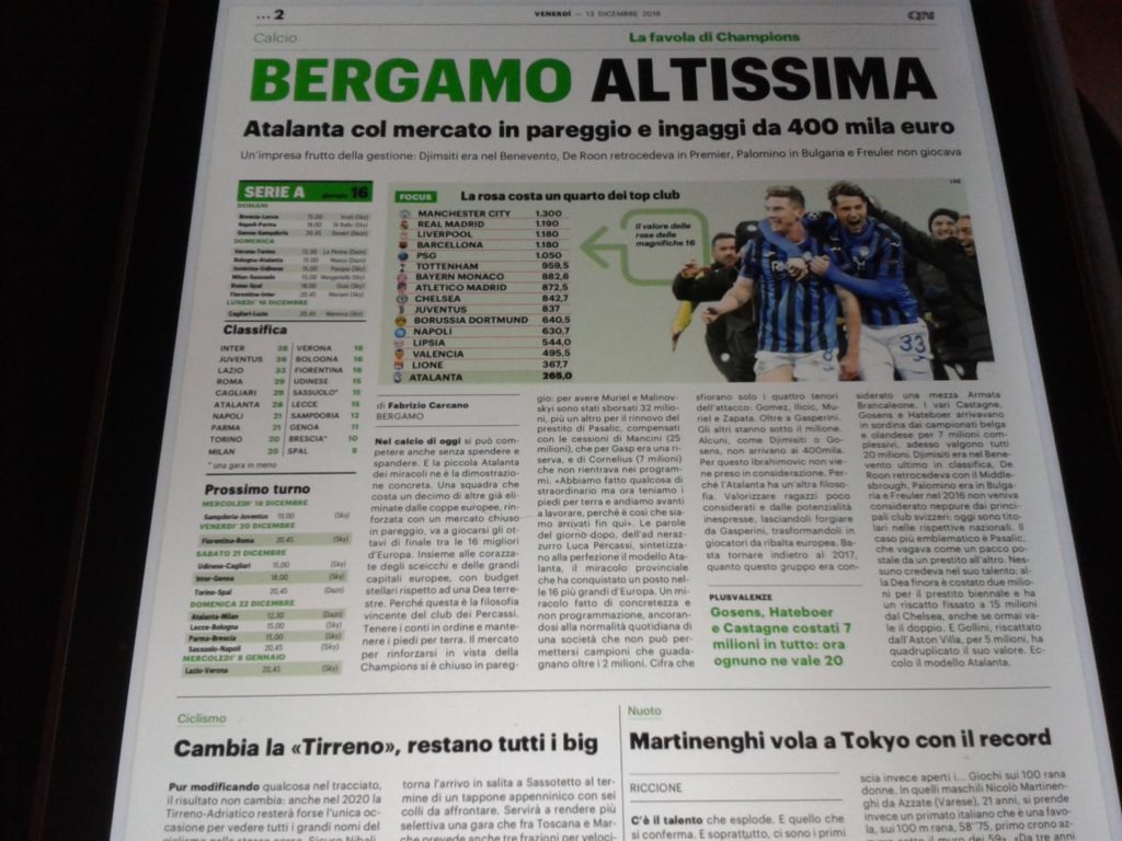 Atalanta sogno low cost. La Dea spende un quinto rispetto al City