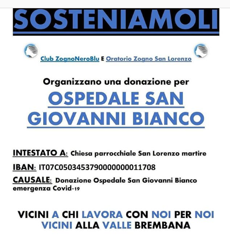 Zogno, i tifosi con l’oratorio: raccolta fondi per l’ospedale di San Giovanni Bianco