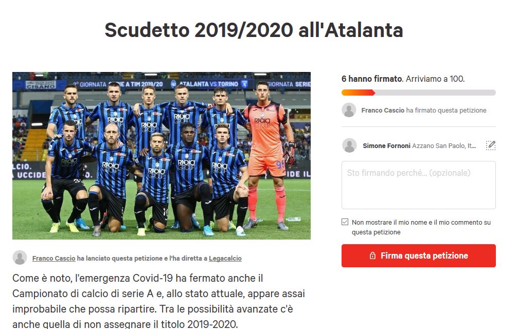 “Scudetto per l’Atalanta e per Bergamo”. Spuntano comitato e petizione