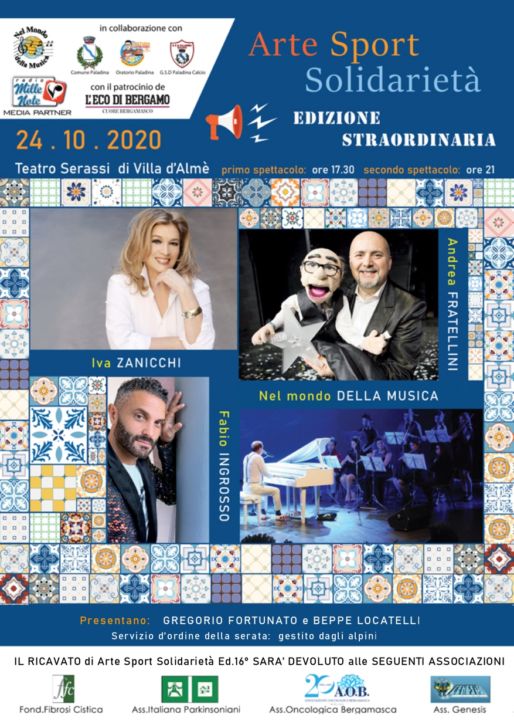 ARTE SPORT E SOLIDARIETA’, appuntamento il 24 ottobre al Serassi di Villa d’Almè