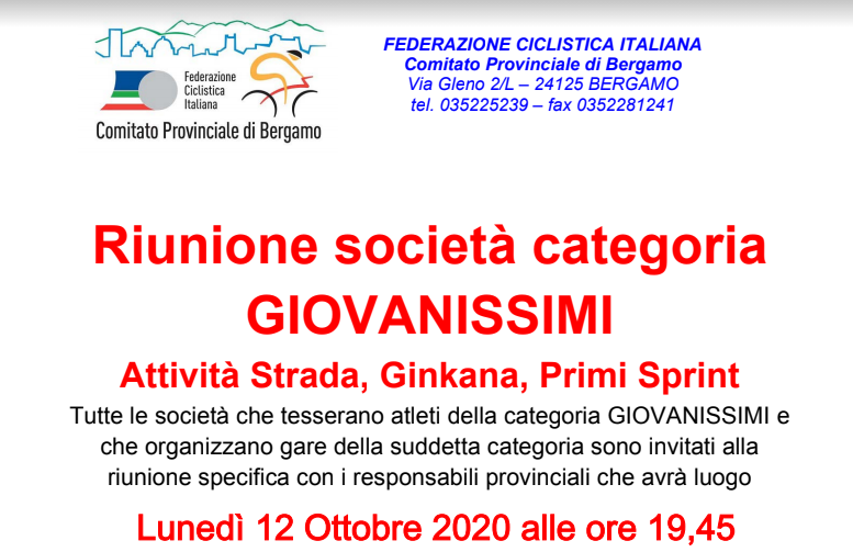 Lunedì 12 ottobre importante riunione per la categoria Giovanissimi
