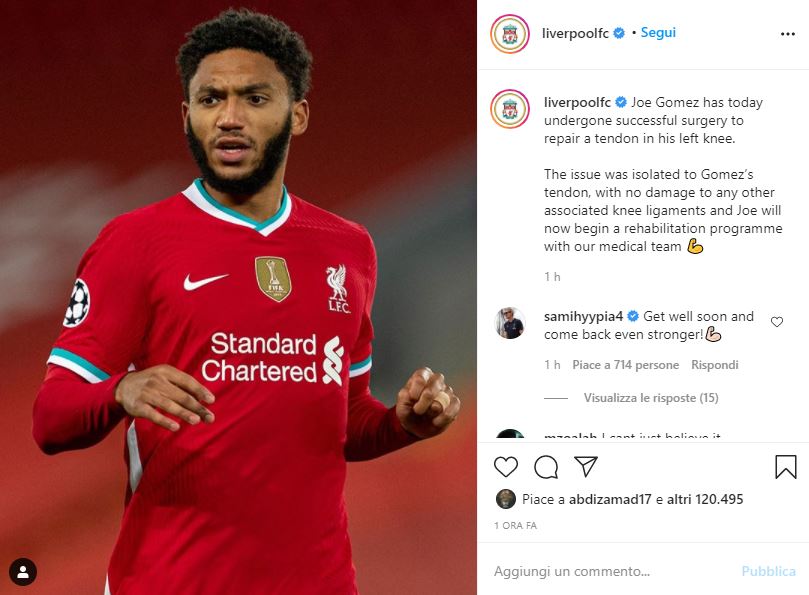 Liverpool con la difesa contata: operato Joe Gomez