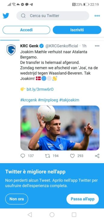 Ora Maehle è ufficiale: pronto per Atalanta-Parma all’Epifania