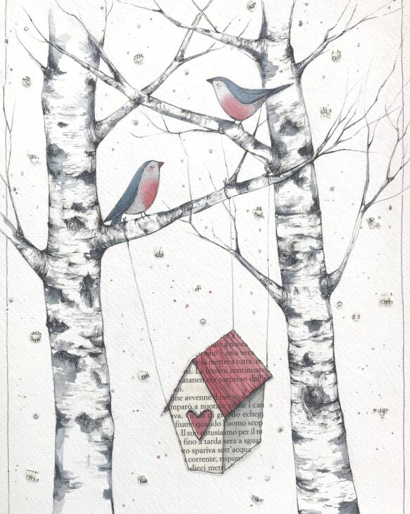 La favola di Natale: la casina di via Bicocca, fatta di sogni e di carta di giornale, sospesa tra le nuvole grazie a due uccellini