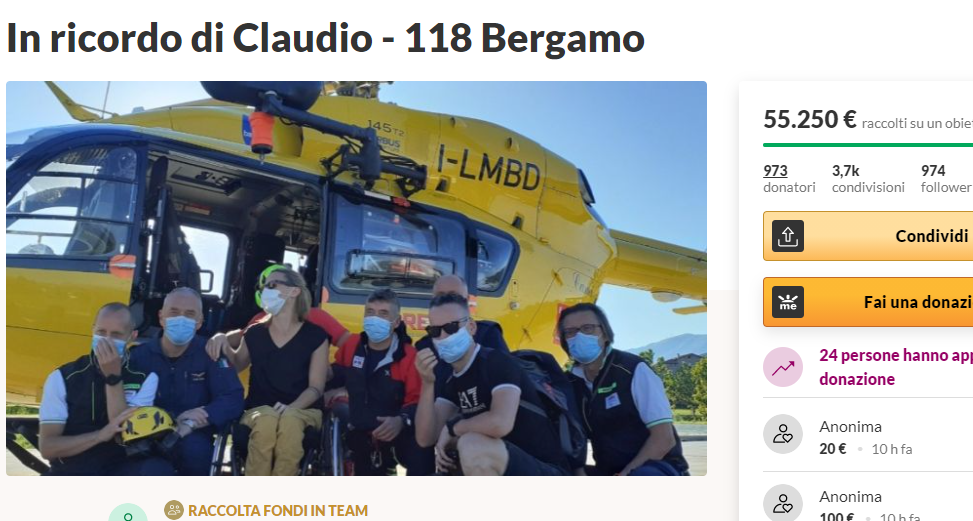 Continua la raccolta fondi in ricordo di Claudio Rossi soccorritore del 118 travolto dalla valanga in Valle Imagna