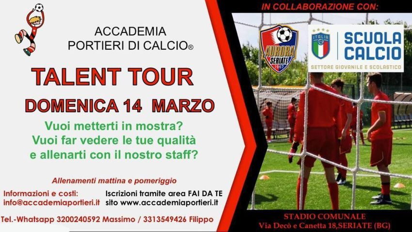 Domenica 14 marzo a Seriate arriva il camp per portieri “Talent Tour”