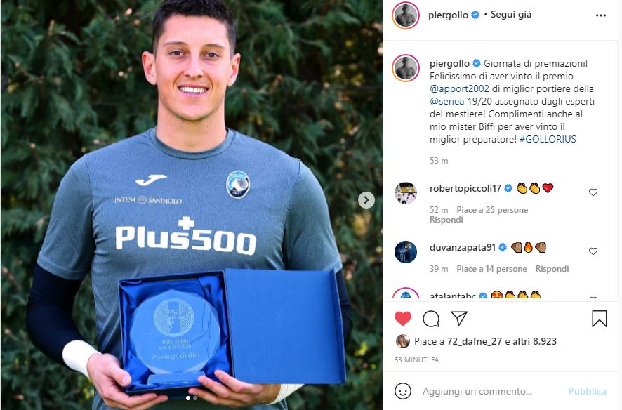Gollini premiato come miglior portiere. Del 2019-2020, però