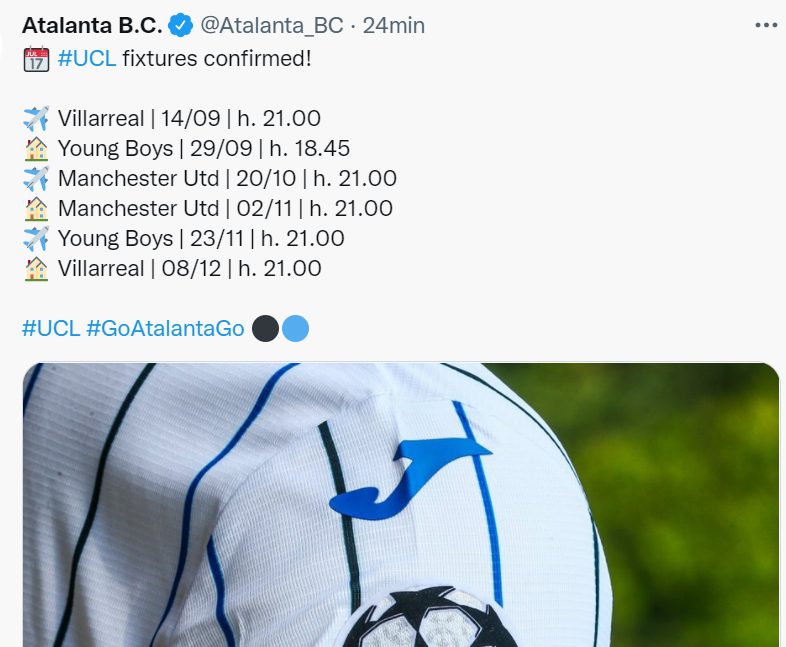 Date e orari della Champions: l’Atalanta riparte dal Villarreal