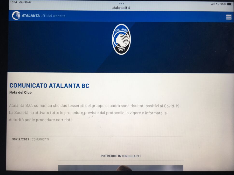 Atalanta, due positivi per Covid nel gruppo squadra