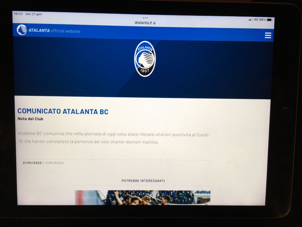 Atalanta, ci sono nuovi positivi al Covid, la partenza per Roma slitta a domani mattina