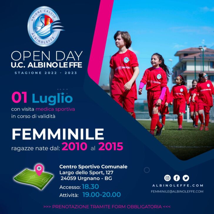 AlbinoLeffe, ancora posti disponibili per l’Open Day del 1° luglio