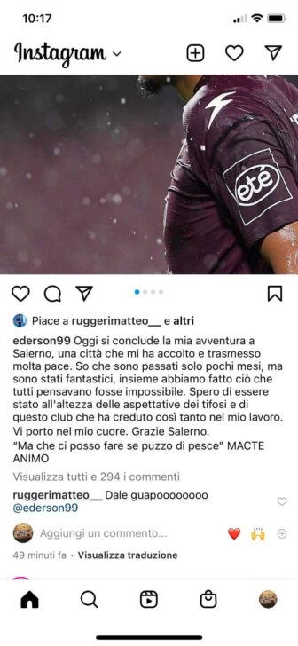 Atalanta,  Ederson saluta Salerno. Lo aspettano a Zingonia