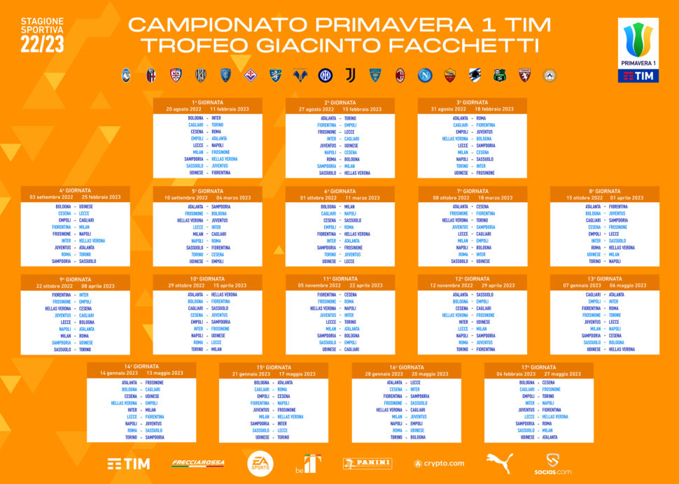 Primavera: anticipi e posticipi fino alla quarta di campionato