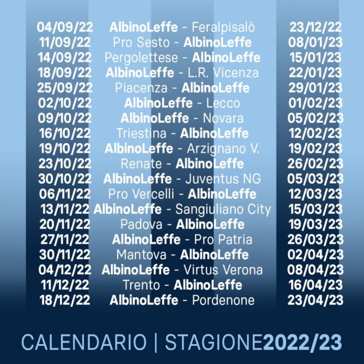 AlbinoLeffe, si comincia dalla Feralpisalò. Il calendario di serie C