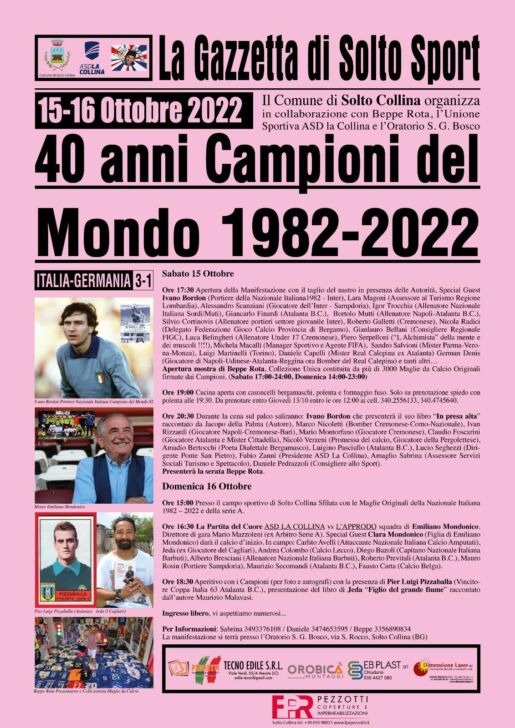 Il 40esimo di Spagna ’82 tra maglie, vip, azzurri e partita del cuore: a Solto Collina con Beppe Rota
