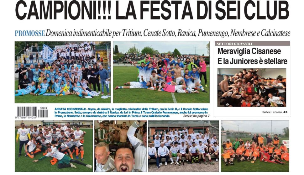 Bg & Sport in edicola: promosse in primo piano. Applausi a Tritium, Cenate Sotto, Ranica, Team Oratorio Pumenengo, Nembrese, Calcinatese e Cisanese Juniores