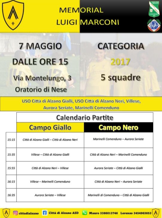 Città di Alzano, per il Memorial Marconi del 7 maggio c’è ancora posto: le info