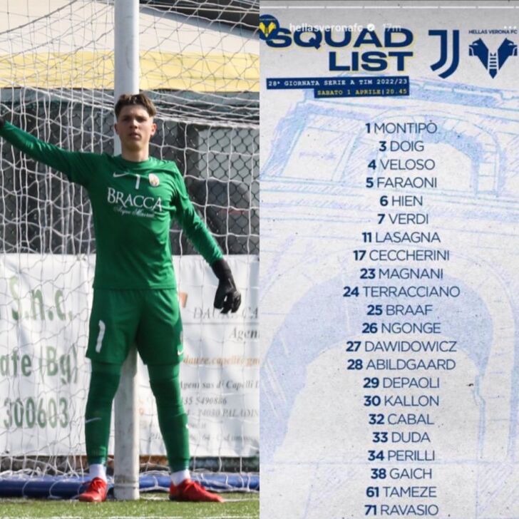 Ravasio del Villa Valle convocato in prima squadra dall’Hellas Verona per la sfida contro la Juventus. Complimenti!