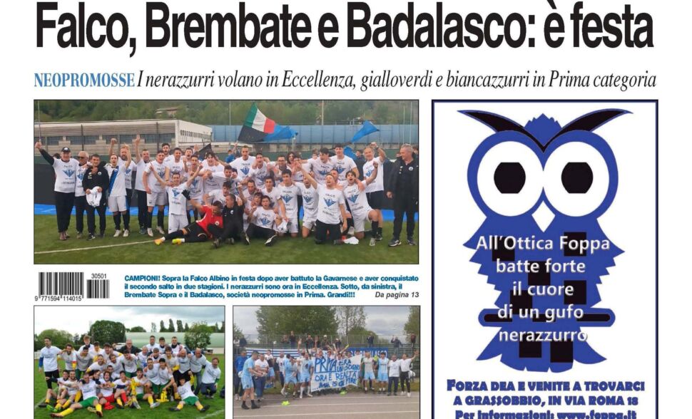 Bg & Sport è in edicola: Falco Albino, Badalasco e Brembate Sopra campioni in primo piano