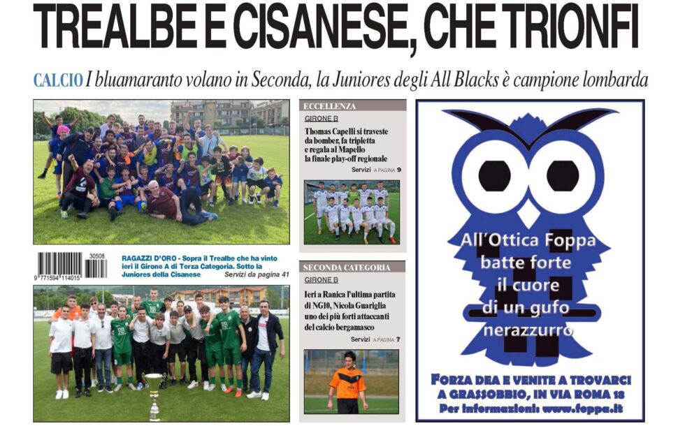 Bergamo & Sport in edicola! Applausi al Trealbe, alla Juniores della Cisanese, a Nicola Guariglia e al Mapello