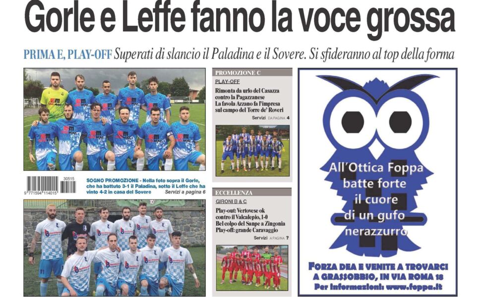 Bg & Sport in edicola: applausi a Caravaggio, Casazza, Azzano, Gorle e Leffe