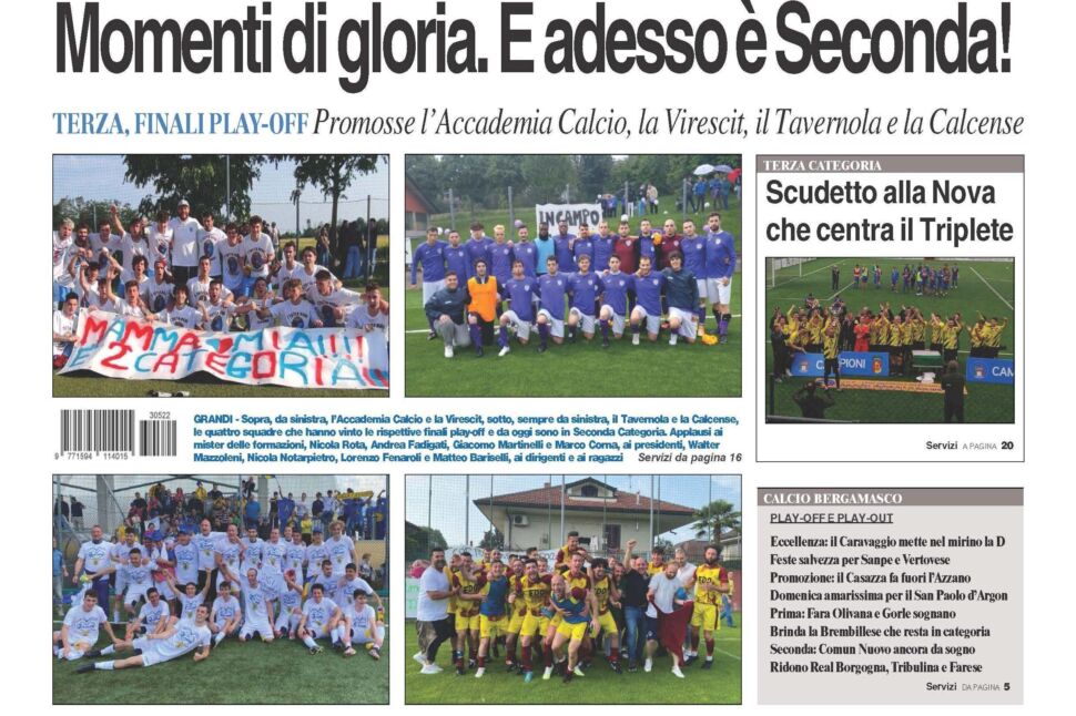Bg & Sport in edicola: momenti di gloria per Accademia Calcio, Virescit, Tavernola e Calcense